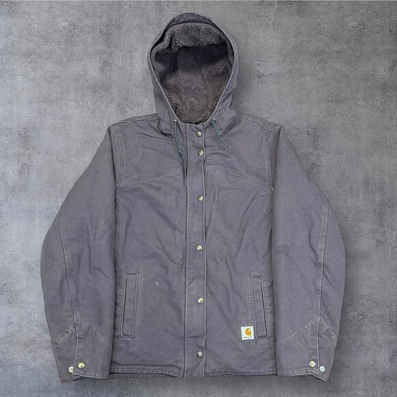 Vintage Y2K WOMENS PURPLE Carhartt Sherpa lined hooded work wear jacket
